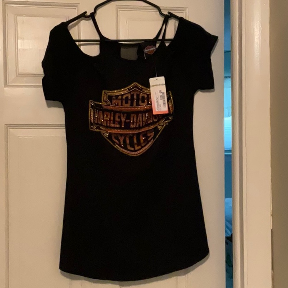 Ladies Harley nylon cold shoulder sequin shirt